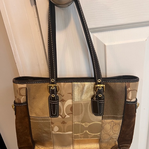 Coach Patchwork Tote Bag - Gold and Brown - Picture 5 of 12